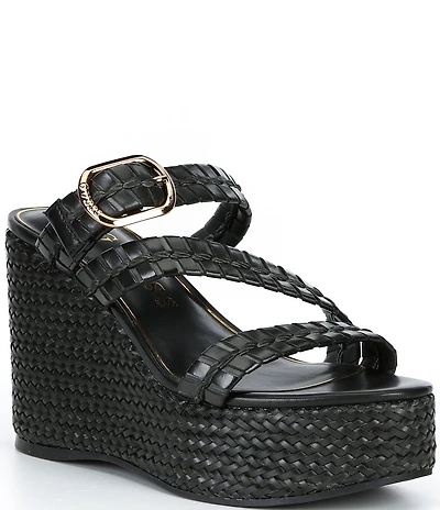 Guess Evana Woven Strappy Platform Wedge Slide Sandals
