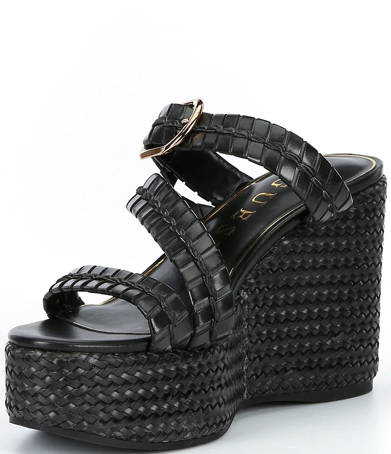 Guess Evana Woven Strappy Platform Wedge Slide Sandals
