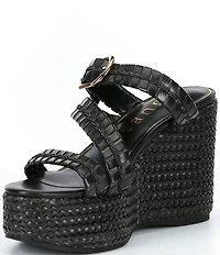Guess Evana Woven Strappy Platform Wedge Slide Sandals