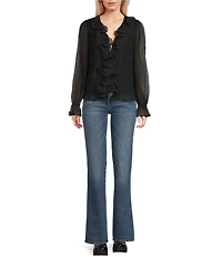 Guess Faye Long Sheer Sleeve Tie Front Crinkled Blouse