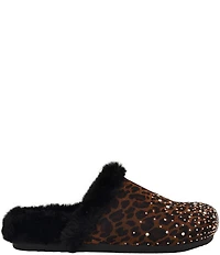 Guess Gascona Leopard Print Embellished Velvet Faux Fur Lined Mules