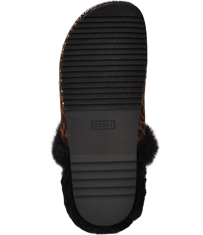 Guess Gascona Leopard Print Embellished Velvet Faux Fur Lined Mules