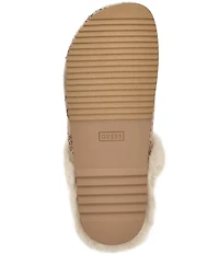 Guess Gascona Signature Logo Embellished Velvet Faux Fur Lined Mules