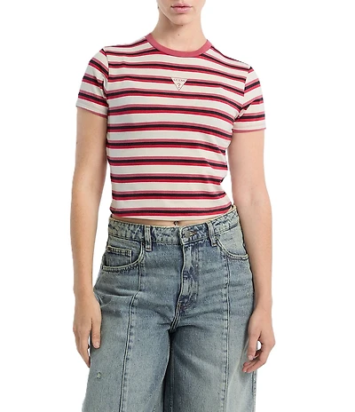 Guess Go Core Stripe Short Sleeve Cropped Baby T-Shirt