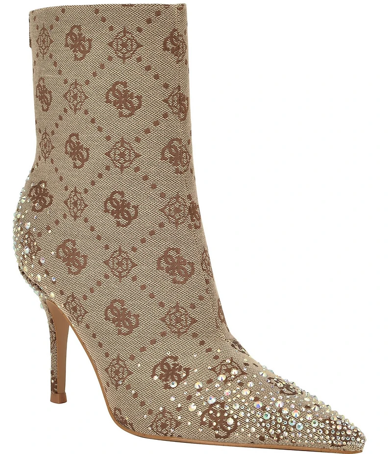 Guess Gomoray Logo Printed Rhinestone Booties