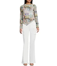 Guess Graphic Pattern Mesh Raglan Sleeve Top