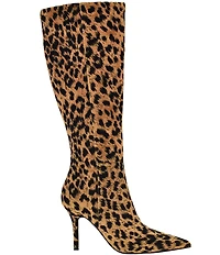 Guess Gressa Leopard Print Pointed Toe Tall Dress Boots