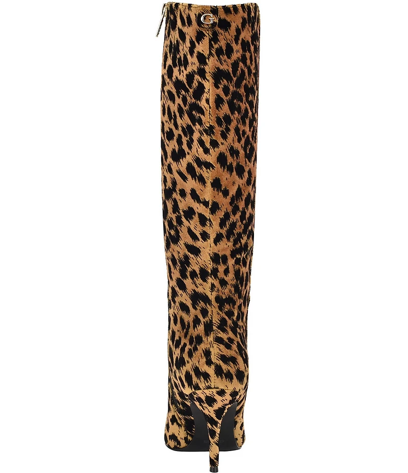 Guess Gressa Leopard Print Pointed Toe Tall Dress Boots