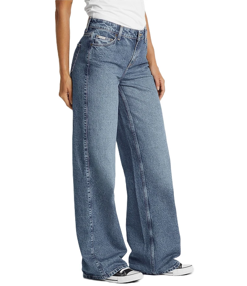 Guess Mid Rise Wide Leg Denim Jeans