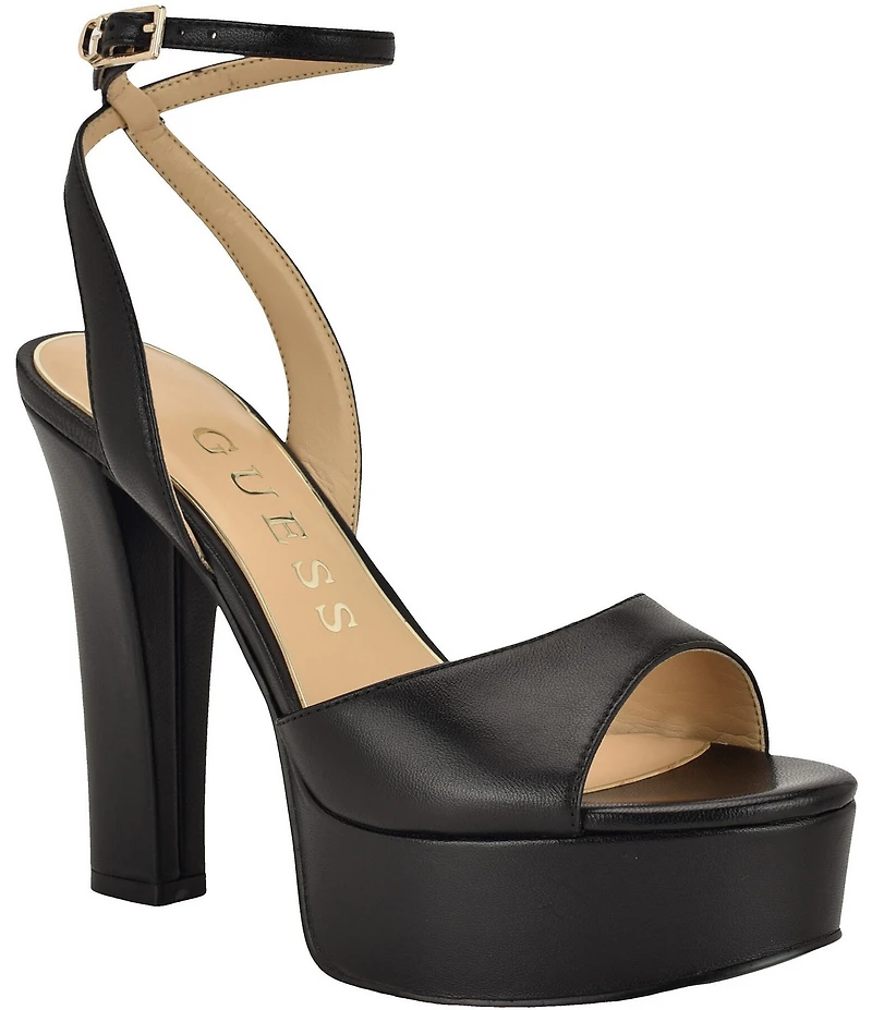 Guess Hitten Leather Platform Tapered Block High Heel Dress Sandals