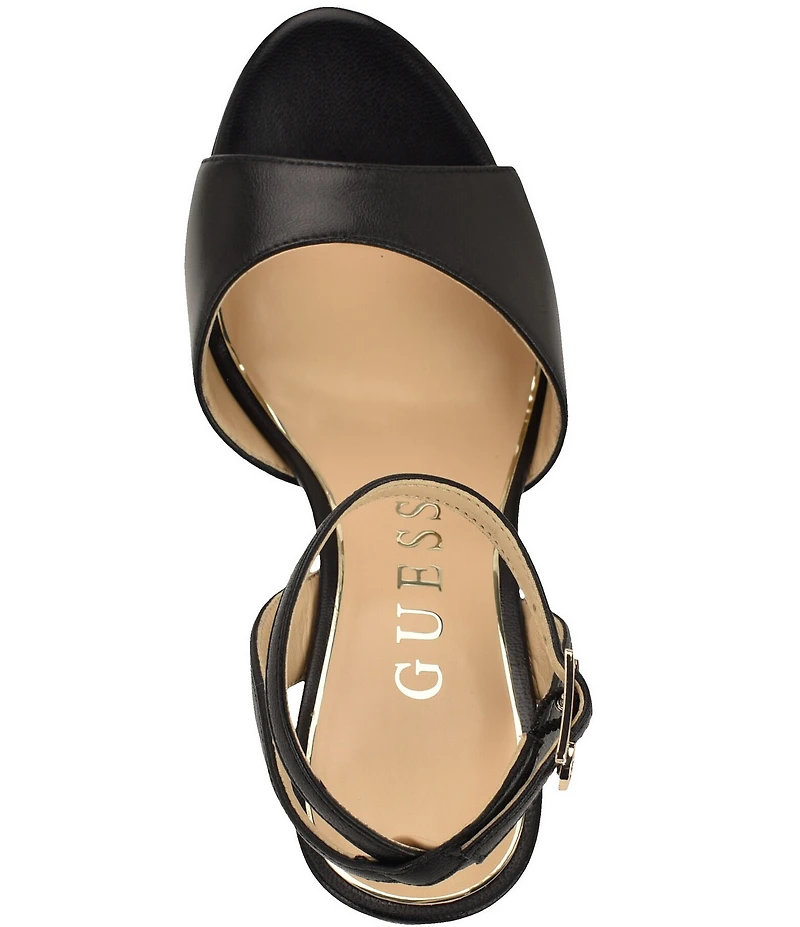 Guess Hitten Leather Platform Tapered Block High Heel Dress Sandals