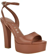 Guess Hitten Leather Platform Tapered Block High Heel Dress Sandals