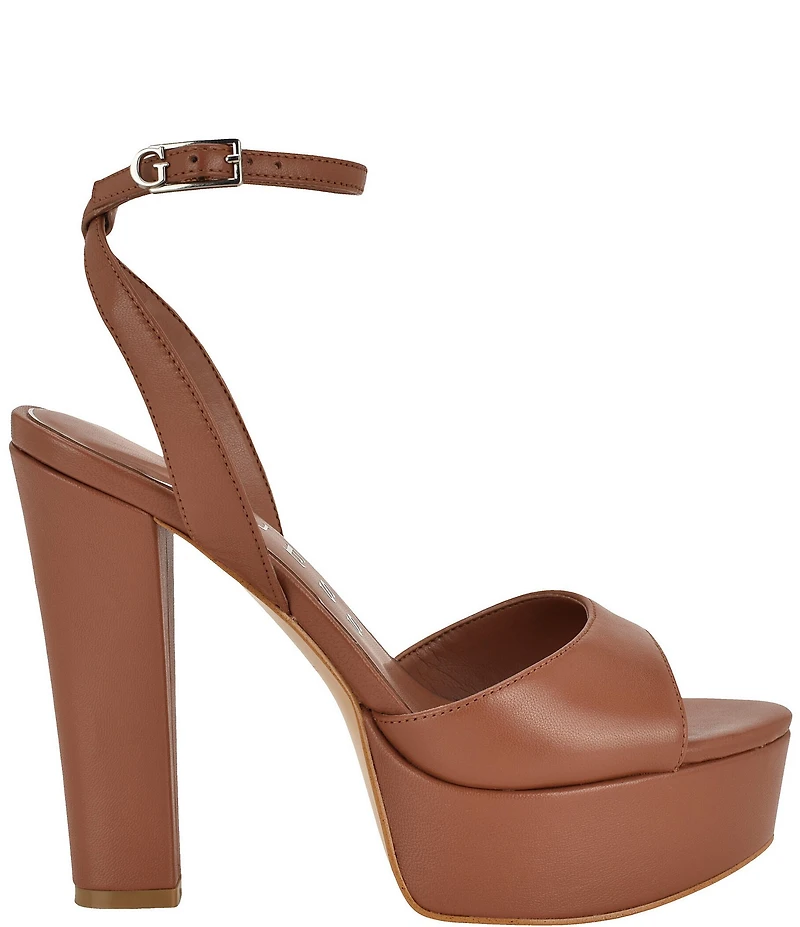 Guess Hitten Leather Platform Tapered Block High Heel Dress Sandals