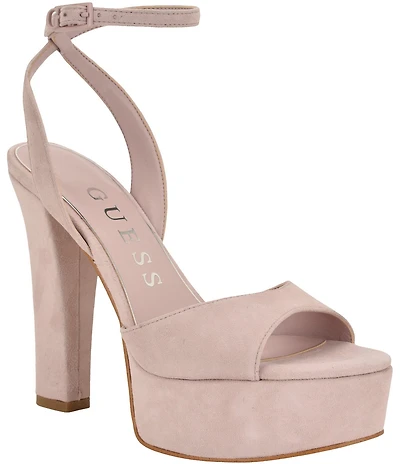 Guess Hitten Suede Platform Tapered Block High Heel Dress Sandals