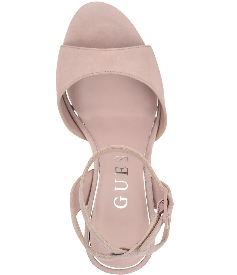 Guess Hitten Suede Platform Tapered Block High Heel Dress Sandals