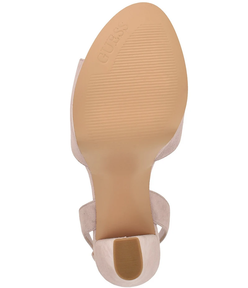 Guess Hitten Suede Platform Tapered Block High Heel Dress Sandals