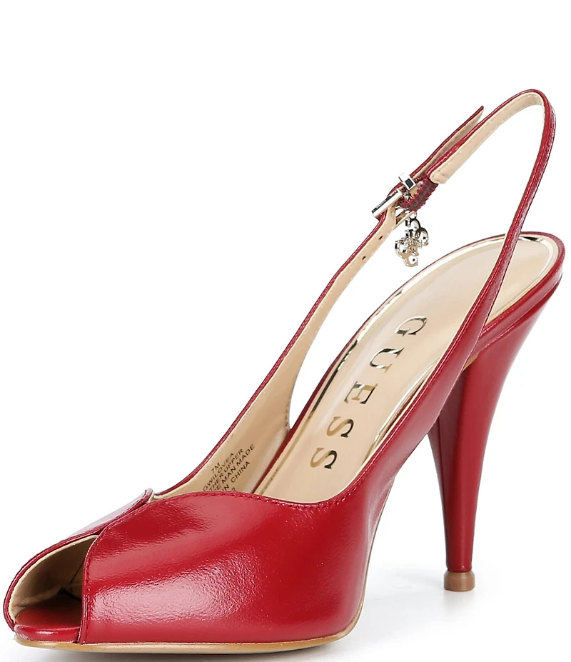 Guess Ilovea Leather Peep Toe Slingback Pumps