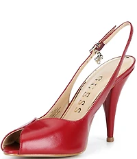 Guess Ilovea Leather Peep Toe Slingback Pumps