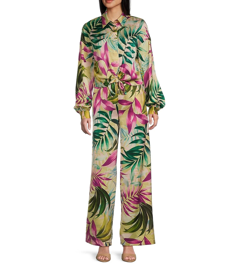 Guess Ines Coordinating Satin Tropical Print Wide Leg Joggers