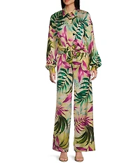 Guess Ines Coordinating Satin Tropical Print Wide Leg Joggers