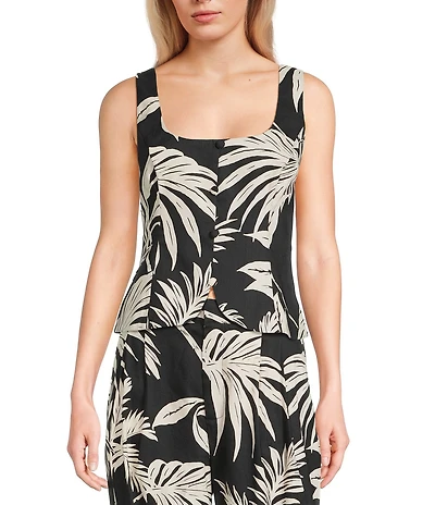 Guess Jemma Tropical Printed Sleeveless Linen Blend Coordinating Top