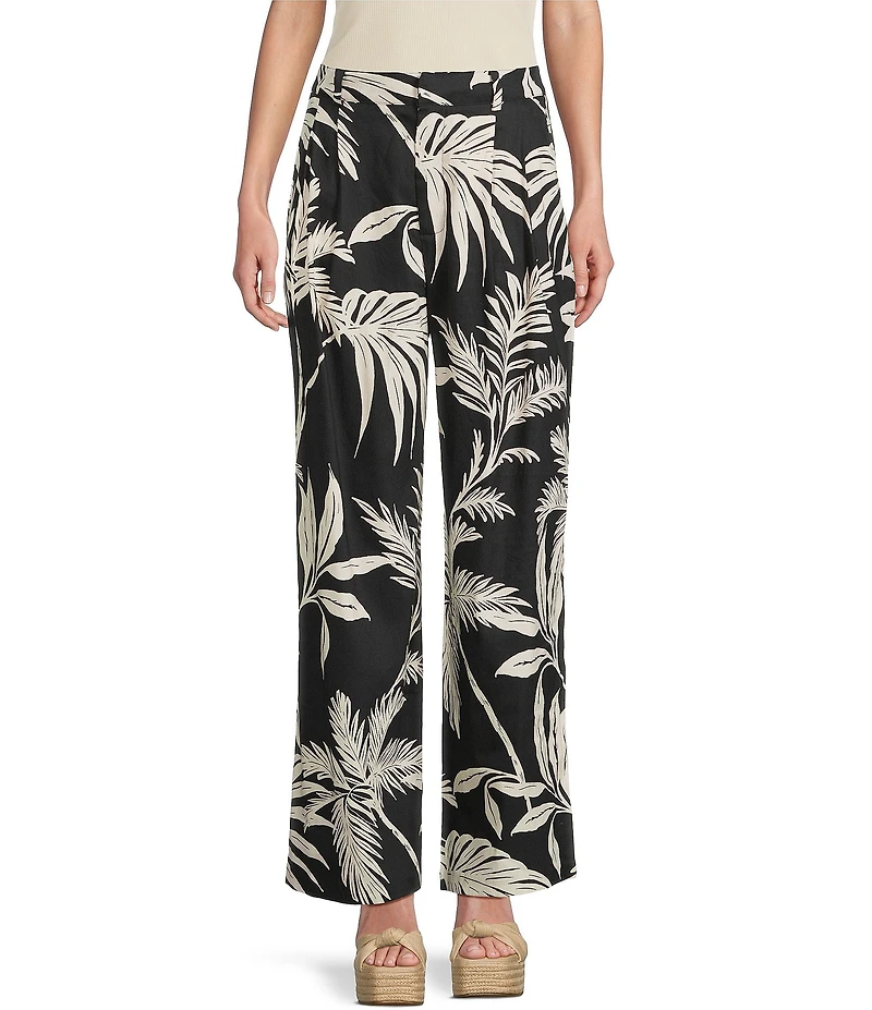 Guess Jemma Tropical Printed Wide Leg Linen Blend Coordinating Pants