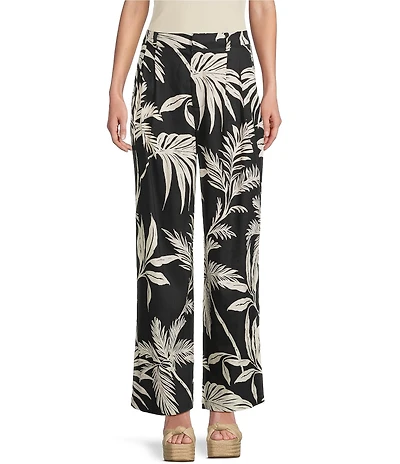 Guess Jemma Tropical Printed Wide Leg Linen Blend Coordinating Pants
