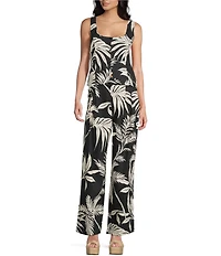 Guess Jemma Tropical Printed Wide Leg Linen Blend Coordinating Pants