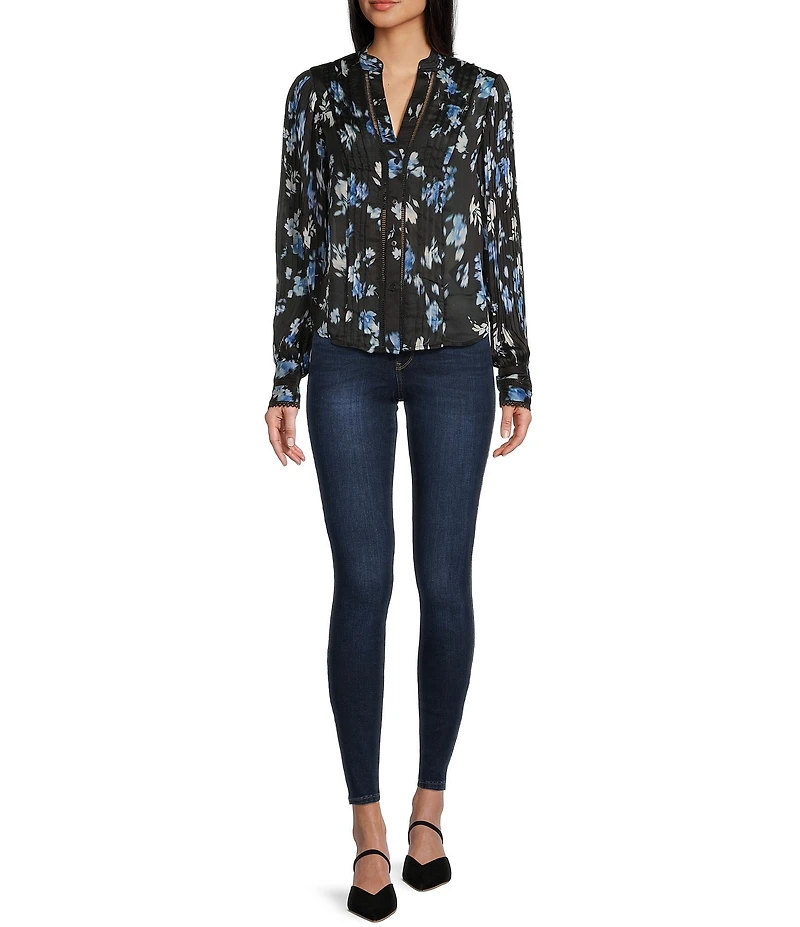 Guess Josette Long Sleeve Floral Printed Chiffon Top