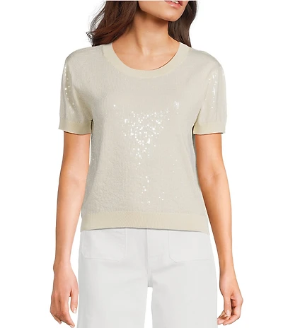 Guess Juniper Short Sleeve Sequin Embellished Crepe Sweater
