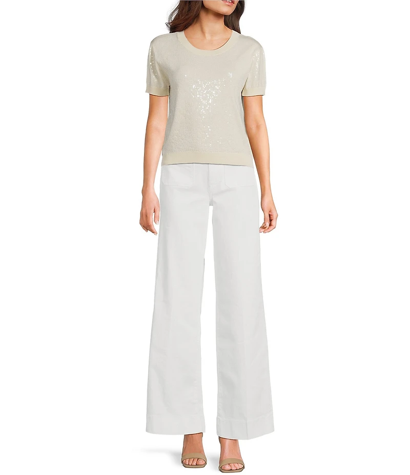 Guess Juniper Short Sleeve Sequin Embellished Crepe Sweater