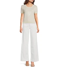 Guess Juniper Short Sleeve Sequin Embellished Crepe Sweater
