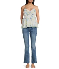 Guess Linda Sleeveless Ruffled Floral Printed Crinkle Chiffon Tank Top