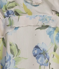 Guess Linda Sleeveless Ruffled Floral Printed Crinkle Chiffon Tank Top