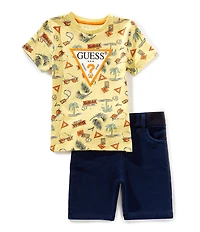 Guess Little Boys Short Sleeve Graphic T-Shirt & Denim Short 2-Piece Set