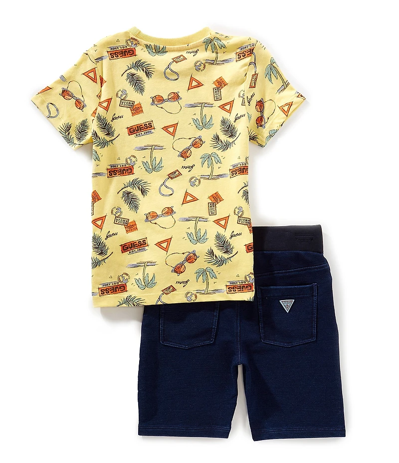 Guess Little Boys Short Sleeve Graphic T-Shirt & Denim Short 2-Piece Set