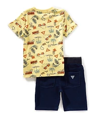 Guess Little Boys Short Sleeve Graphic T-Shirt & Denim Short 2-Piece Set