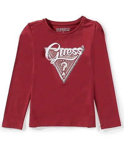 Guess Little Girls Long Sleeve Sequins Logo T-Shirt