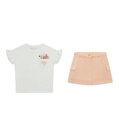 Guess Little Girls Short Ruffle Sleeves Embroidered Design T-Shirt & Mini Skirt 2-Piece Set