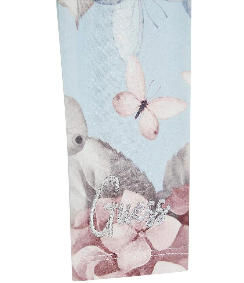 Guess Little Girls Short Sleeve Floral & Butterflies Graphic Mesh Layer Top & Printed Leggings Set