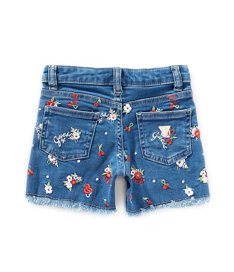 Guess Little Girls Allover-Embroidered Denim Shorts
