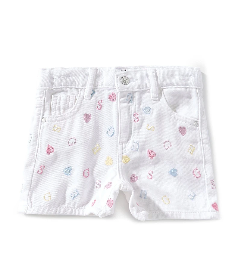 Guess Little Girls Allover-Embroidered Rigid Bull Denim Shorts