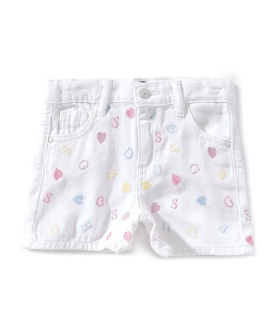 Guess Little Girls Allover-Embroidered Rigid Bull Denim Shorts