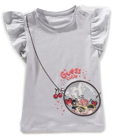 Guess Little Girls Flutter-Sleeve Purse Puff-Print T-Shirt