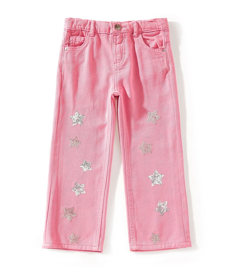 Guess Little Girls Sequin-Embellished Star-Embroidered Wide-Leg Pants