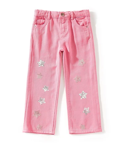 Guess Little Girls Sequin-Embellished Star-Embroidered Wide-Leg Pants