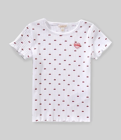 Guess Little Girls Short Sleeve Cherry-Printed Rib-Knit T-Shirt
