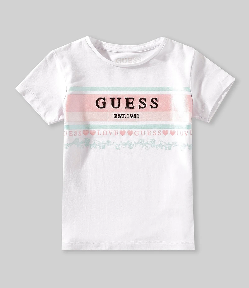 Guess Little Girls Short-Sleeve Foiled-Printed Embossed-Embroidered Logo T-Shirt