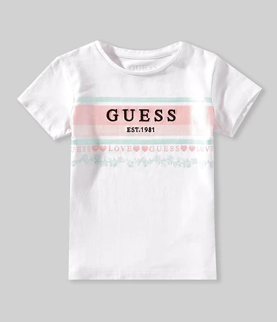 Guess Little Girls Short-Sleeve Foiled-Printed Embossed-Embroidered Logo T-Shirt