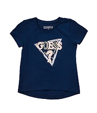 Guess Little Girls Short Sleeve Sequin-Embellished Embroidered Triangle-Shaped Motif T-Shirt
